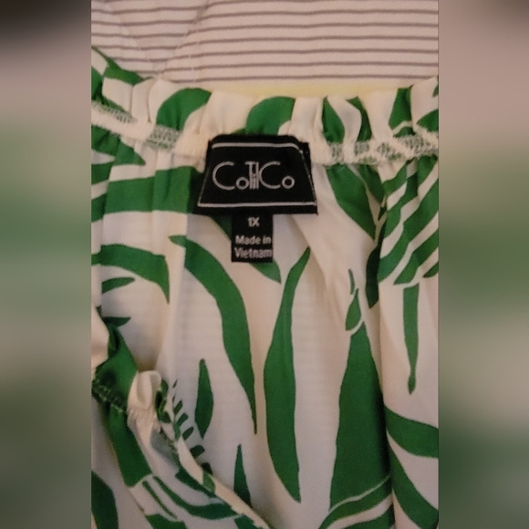 Cotil Co Green White Tropical Leaf Blouse 1X 3/4 Sleeve - Picture 3 of 4